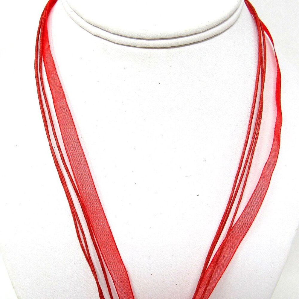 Red Organza Ribbon Necklace Aqua Choker 3 Waxed Cords 18-20"